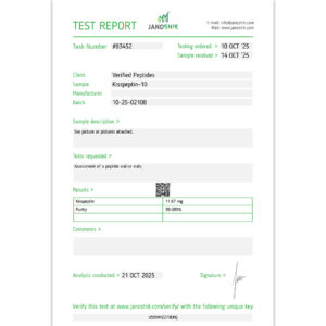 Kisspeptin Peptide Purity Certificate of Analysis Lab Test Report October 2025
