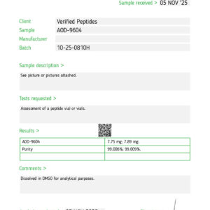 AOD-9604 Peptide Purity Certificate of Analysis Lab Test Report October 2025