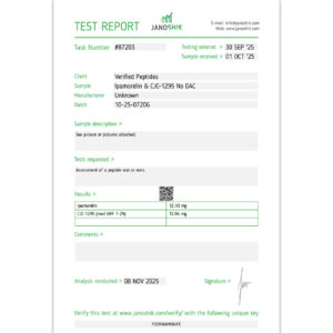 Ipamorelin CJC1295 Peptide Assay Certificate of Analysis Lab Test Report November 2025