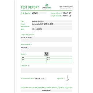 Ipamorelin CJC1295 Peptide Sterility Certificate of Analysis Lab Test Report October 2025