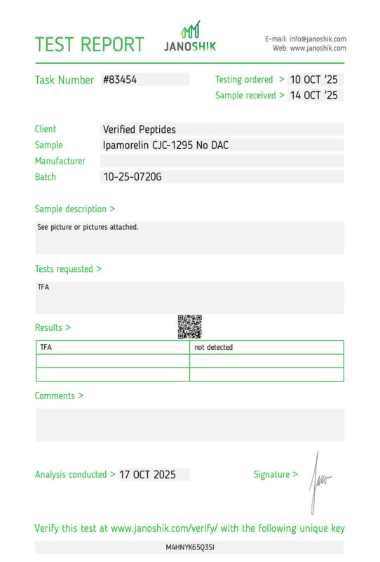 Ipamorelin CJC1295 TFA Lab Test Report October 2025