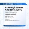 A peptide information sheet for the Verified Peptides 30mg N-Acetyl Semax peptide.