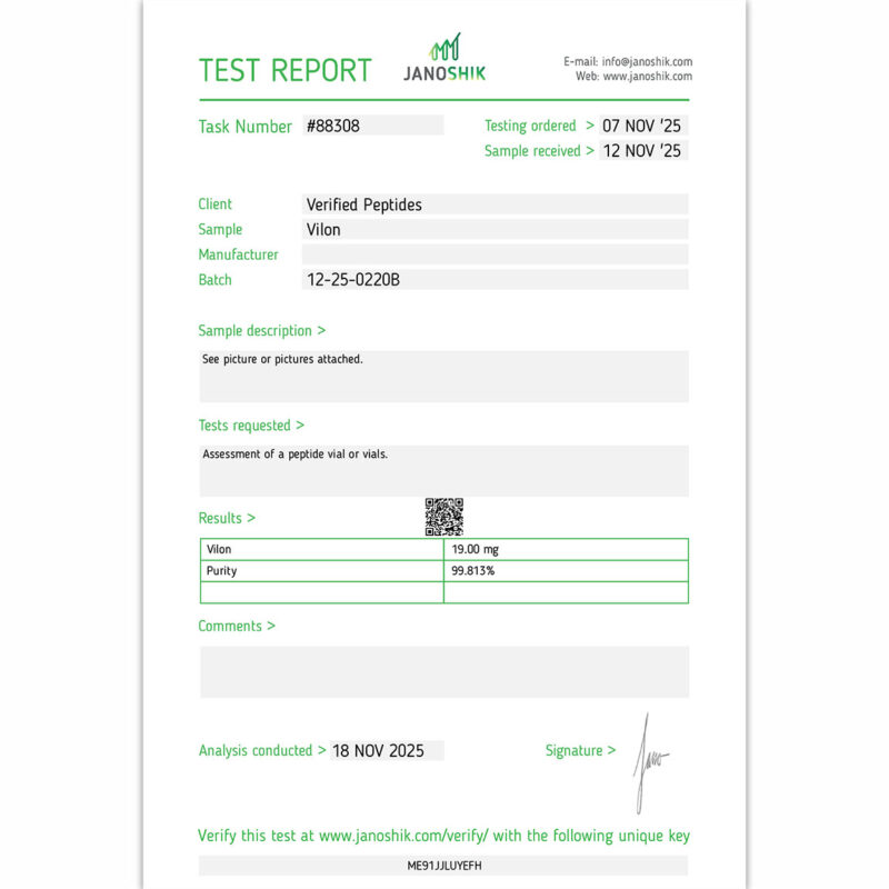 Vilon Peptide Purity Certificate of Analysis Lab Test Report October 2025