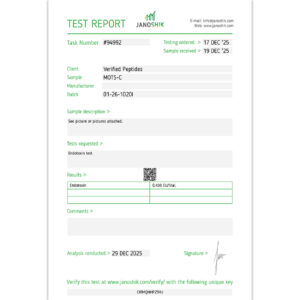 MOTS-C Peptide Endotoxin Certificate of Analysis Lab Test Report December 2025