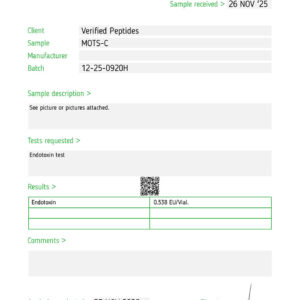 MOTS-C Peptide Endotoxin Certificate of Analysis Lab Test Report October 2025