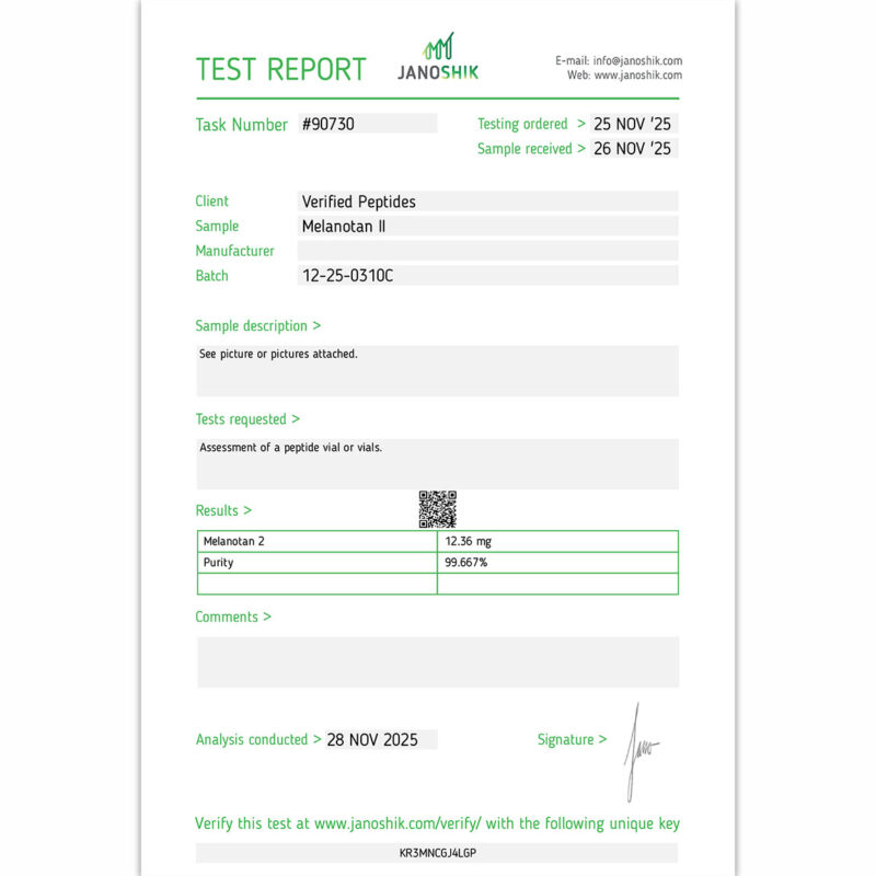 MT II Peptide purity Certificate of Analysis Lab Test Report October 2025