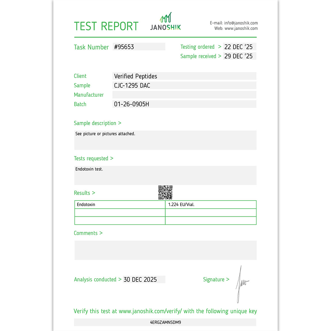 CJC-1295 DAC Peptide Endotoxin Certificate of Analysis Lab Test Report December 2025 sq