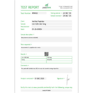 CJC-1295 DAC Peptide Purity Certificate of Analysis Lab Test Report December 2025 sq