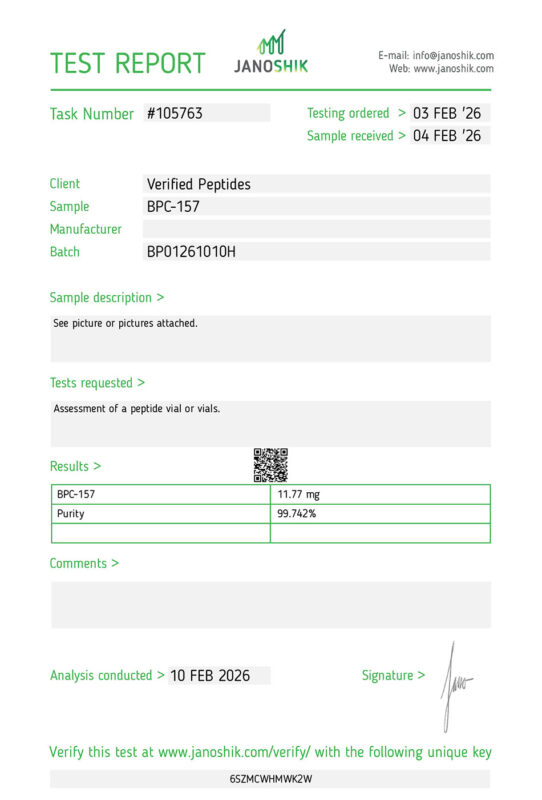 BPC-157 Peptide Purity Certificate of Analysis Lab Test Report February 2026