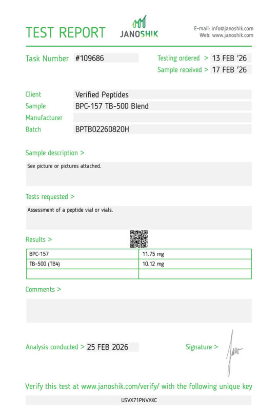 BPC-157 TB500 Blend Peptide Purity Certificate of Analysis Lab Test Report February 2026