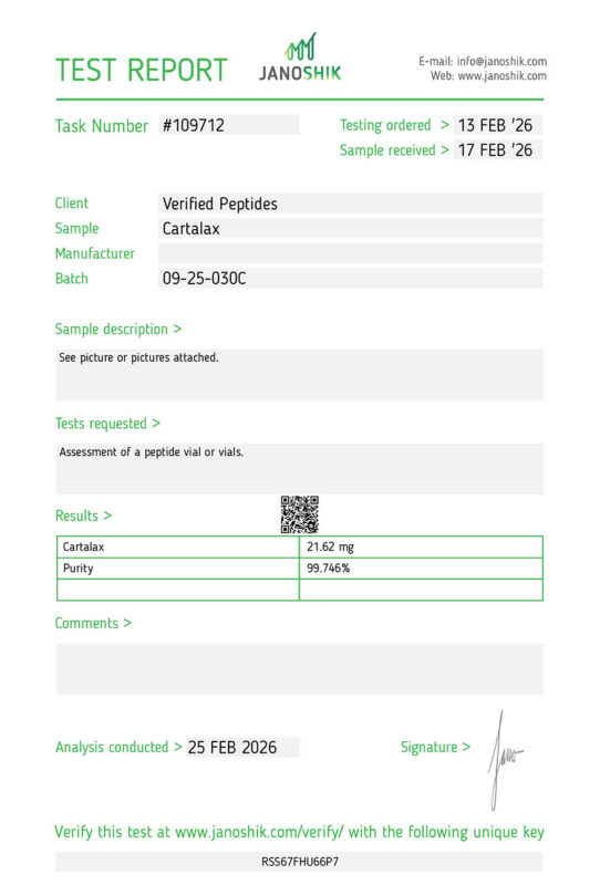 Cartalax Peptide Purity Certificate of Analysis Lab Test Report February 2026