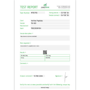 TB-500 Peptide Purity Certificate of Analysis Lab Test Report February 2026