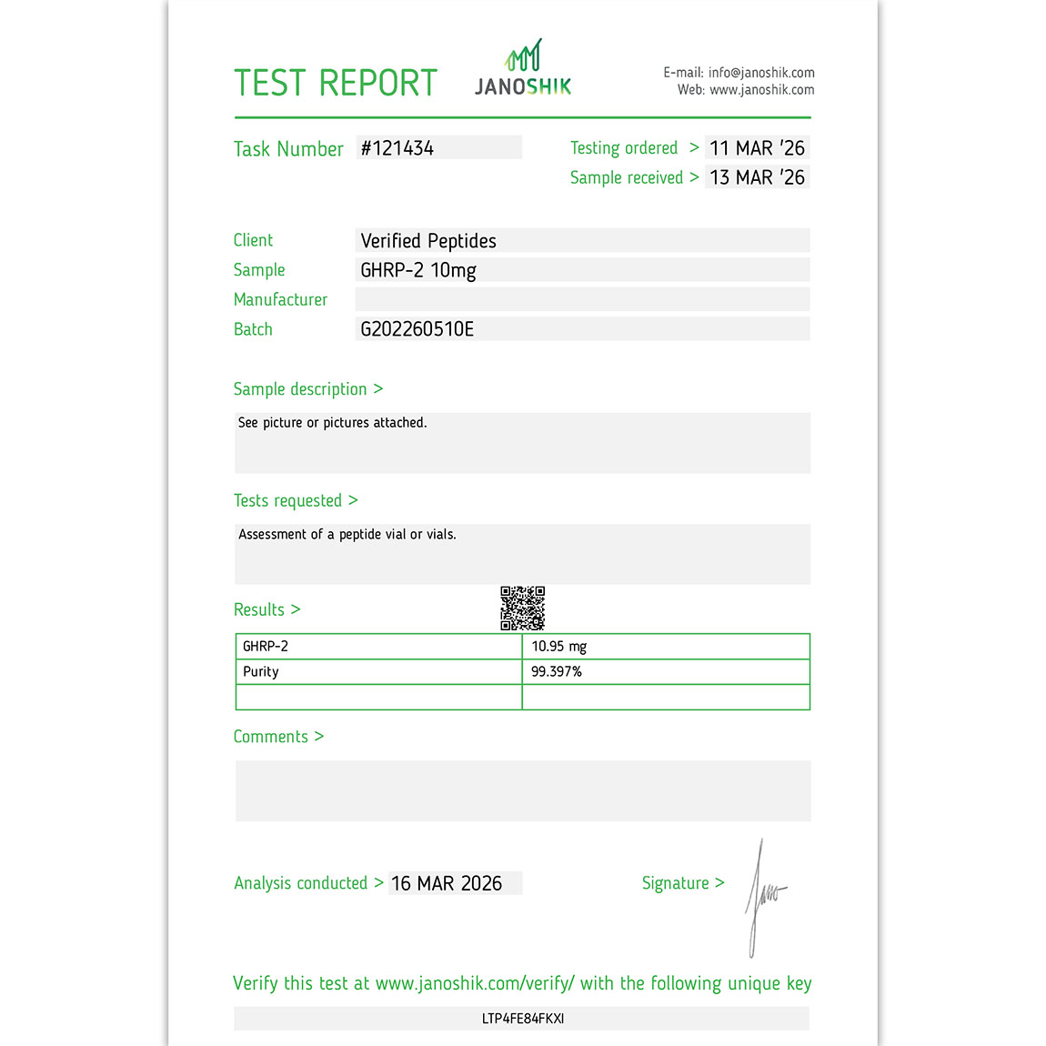 G2 Peptide Purity Certificate of Analysis Lab Test Report March 2026