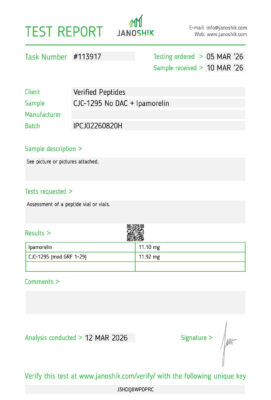 Ipamorelin CJC1295 Peptide Purity Certificate of Analysis Lab Test Report March 2026