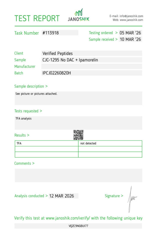 Ipamorelin CJC1295 Peptide TFA Certificate of Analysis Lab Test Report March 2026
