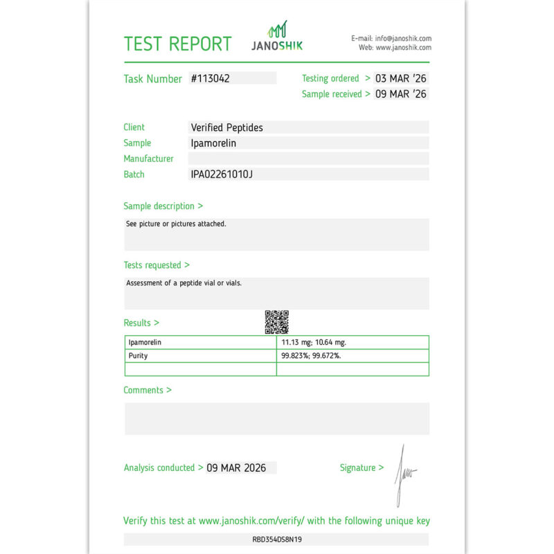 Ipamorelin Peptide Purity Certificate of Analysis Lab Test Report March 2026