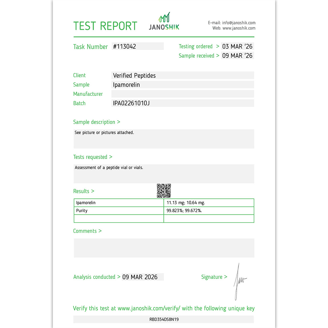 Ipamorelin Peptide Purity Certificate of Analysis Lab Test Report March 2026
