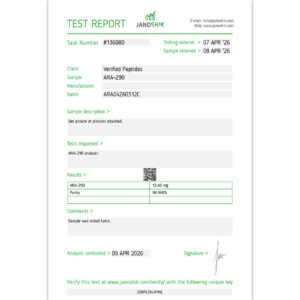 ARA-290 Peptide Purity Certificate of Analysis Lab Test Report April 2026 sq