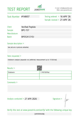 BPC-157 Peptide Endotoxin Certificate of Analysis Lab Test Report April 2026