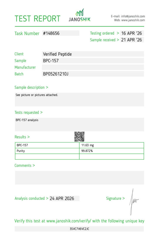 BPC-157 Peptide Purity Certificate of Analysis Lab Test Report April 2026