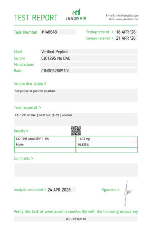 CJC-1295 No DAC Peptide Purity Certificate of Analysis Lab Test Report April 2026