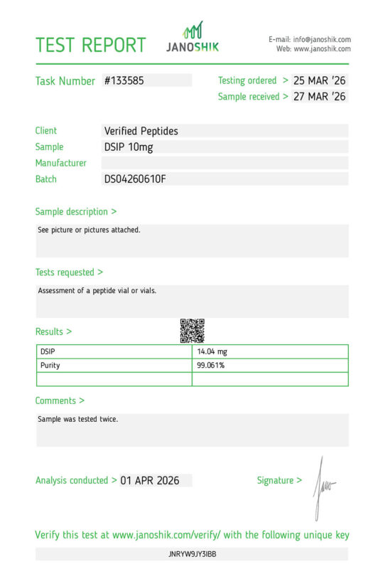 DSIP Peptide Purity Certificate of Analysis Lab Test Report April 2026