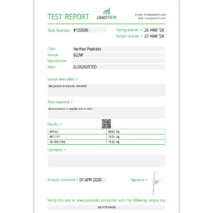 GLOW Peptide Purity Certificate of Analysis Lab Test Report April 2026 sq