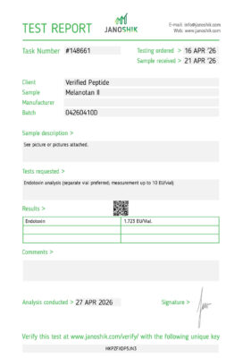 MT II Peptide Endotoxin Certificate of Analysis Lab Test Report April 2026