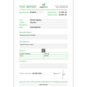 Thymalin Peptide Purity Certificate of Analysis Lab Test Report April 2026 sq
