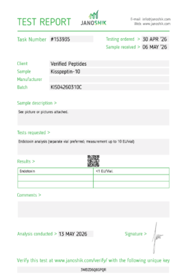 KISSPEPTIN Peptide Endotoxin Certificate of Analysis Lab Test Report May 2026