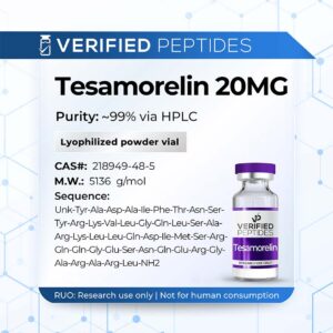 An information sheet for our 20MG Tesamoreln peptide.