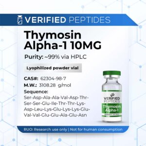 An information sheet for our 10MG Thymosin Alpha-1 peptide.