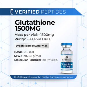 A peptide information sheet for the Verified Peptides Glutathione for sale.