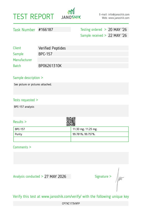 BPC-157 Peptide Purity Certificate of Analysis Lab Test Report May 2026