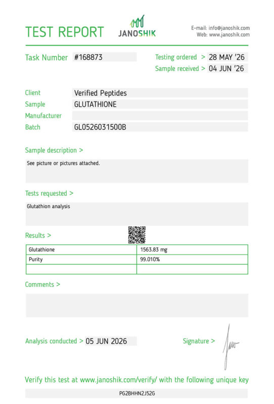 Glutathione Peptide Purity Certificate of Analysis Lab Test Report June 2026