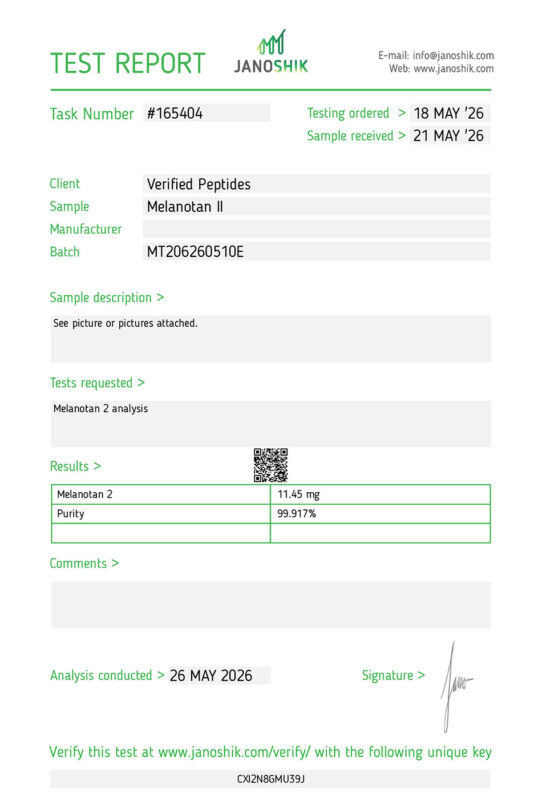 MT II Peptide Purity Certificate of Analysis Lab Test Report May 2026