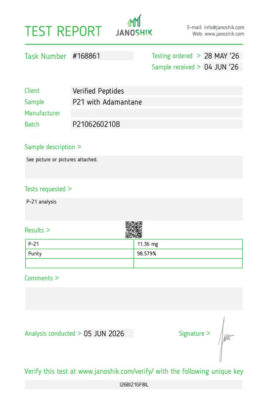 P21 Peptide Purity Certificate of Analysis Lab Test Report June 2026