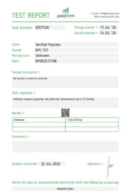 BPC-157 Peptide Endotoxin Certificate of Analysis Lab Test Report July 2026