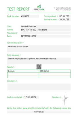 BPC-157 TB-500 Blend Peptide Endotoxin Certificate of Analysis Lab Test Report July 2026