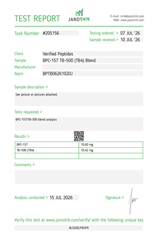 BPC-157 TB-500 Blend Peptide Purity Certificate of Analysis Lab Test Report July 2026