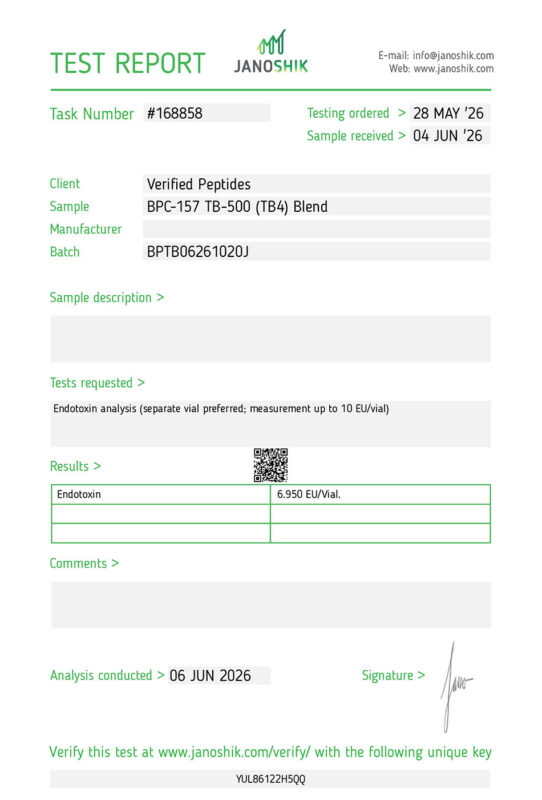 BPC-157 TB-500 Peptide Endotoxin Certificate of Analysis Lab Test Report June 2026