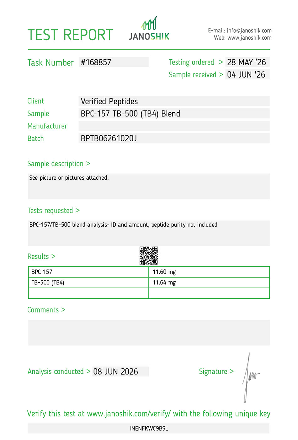 BPC-157 TB-500 Peptide Purity Certificate of Analysis Lab Test Report June 2026