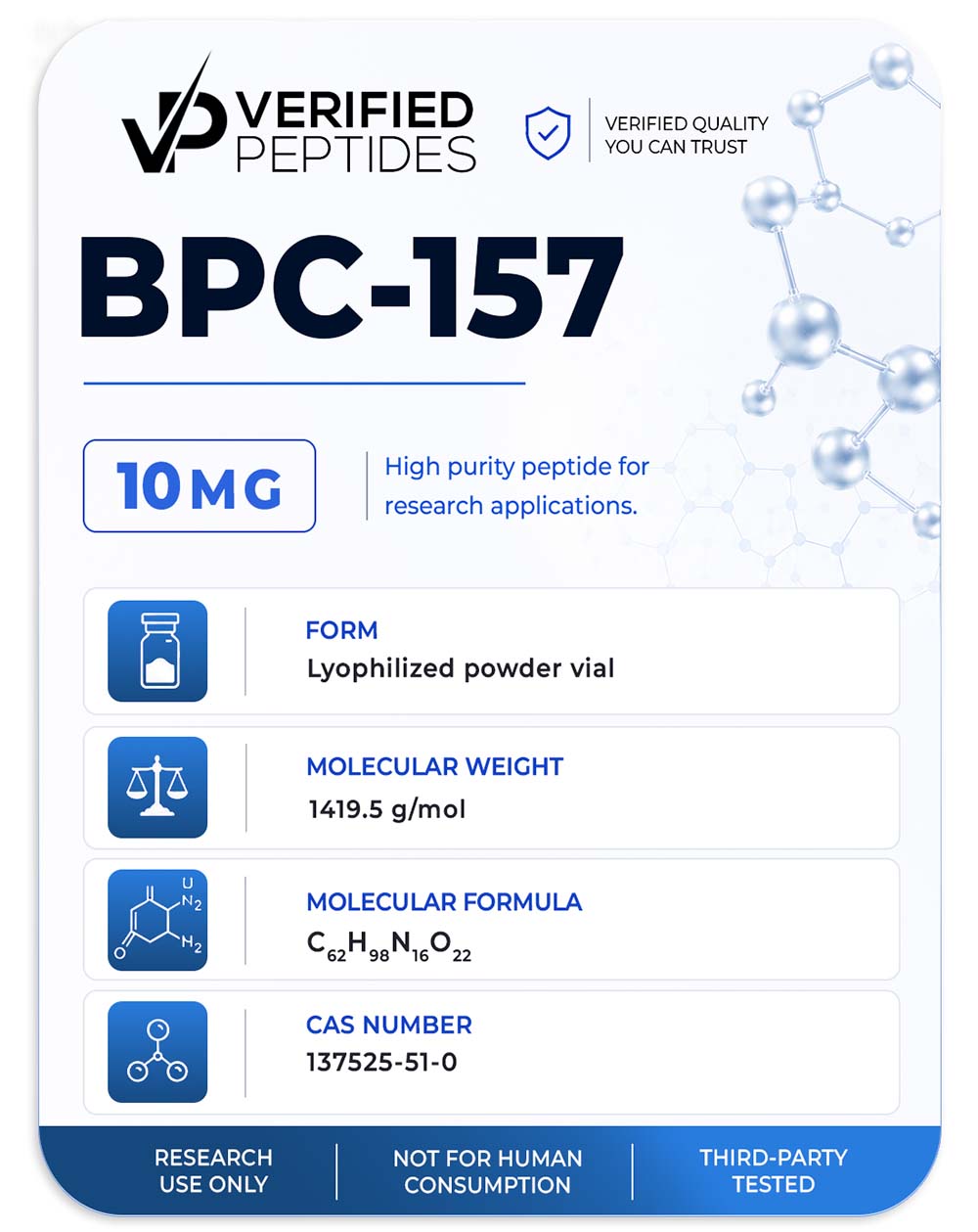 An information sheet for our 10MG BPC-157 peptide.