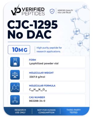 An information sheet for our 10MG CJC-1295 No DAC peptide.