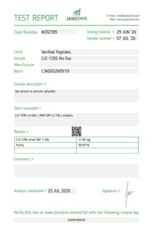 CJC1295 No DAC Peptide Purity Certificate of Analysis Lab Test Report July 2026