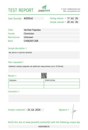 Chonluten Peptide Endotoxin Certificate of Analysis Lab Test Report July 2026