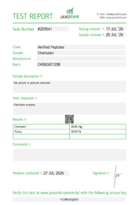 Chonluten Peptide Purity Certificate of Analysis Lab Test Report July 2026