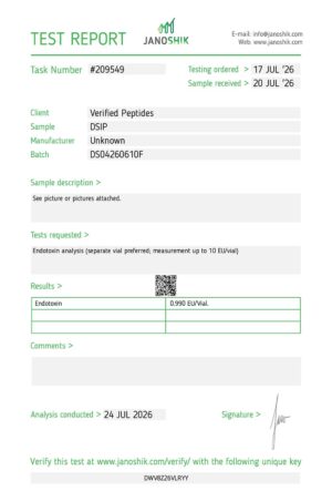 DSIP Peptide Endotoxin Certificate of Analysis Lab Test Report July 2026