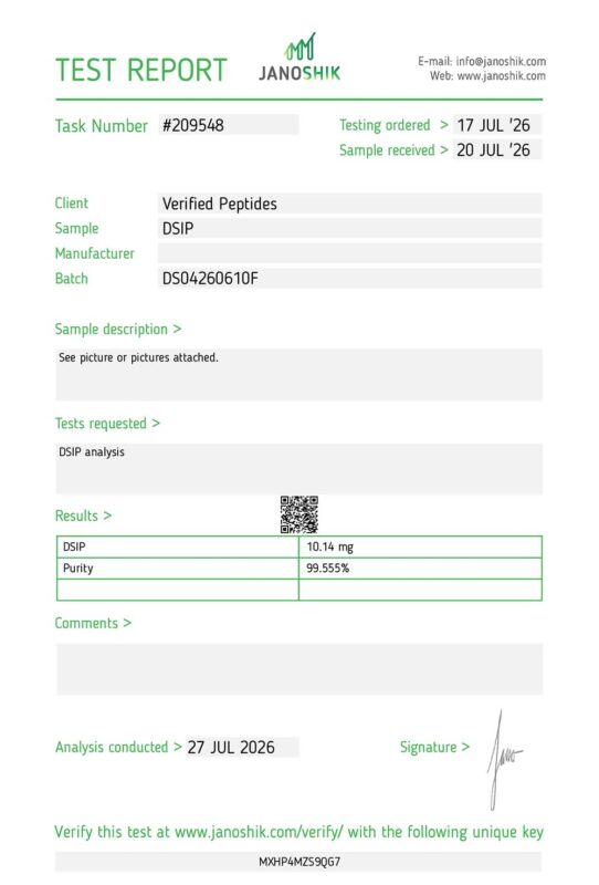 DSIP Peptide Purity Certificate of Analysis Lab Test Report July 2026