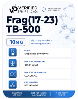 An information sheet for our 10MG Frag(17-23) TB-500 peptide.